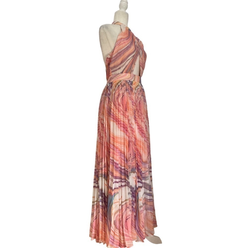 Rococo Sand NWT Dress Eira Long Dress Peach Lilac Chiffon Halter Open Back - Picture 10 of 16